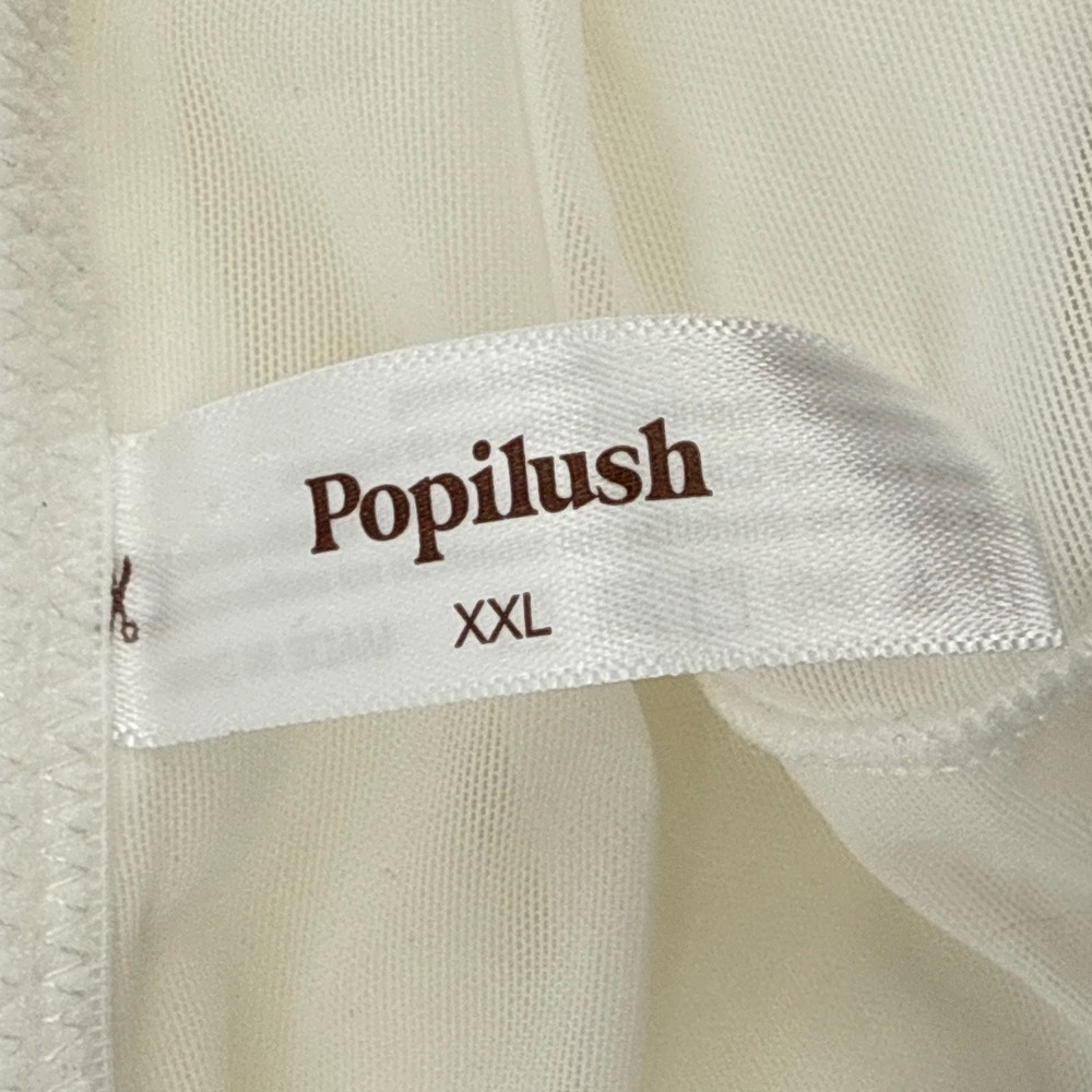 Popilush Built-In Shapewear Slip Dress Women XXL Ivory NEW Lace Trim Maxi Slit - Picture 10 of 13